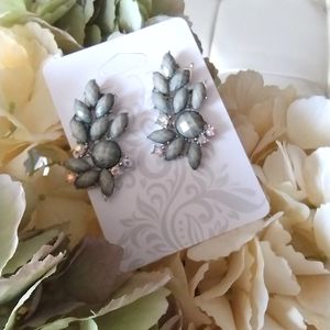 New Gray Beaded & Rhinestone Accent Earrings